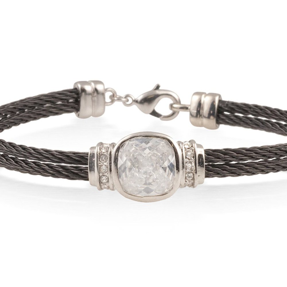 Black Cable Bracelet With Cubic Zirconia Crystal B SOLD OUT